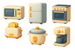 © Crank - Charming 3d kitchen appliance icon set: microwave, fridge, oven, toaster, rice cooker, coffee maker