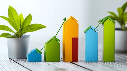 Aufkleber - Vibrant Graph Displaying Growth with Green Plant Elements for Flourishing Business Concepts : Generative AI
