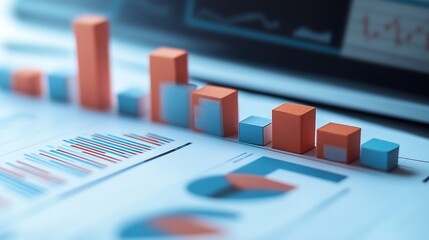 Leinwandbilder - Colorful Bar Graphs in a Business Report on a Laptop for Data Analysis and Insights : Generative AI