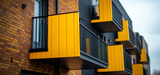 Poster - An eye-catching scene of contrasting apartment exteriors, one vivid yellow and the other inky black, exemplifying modern architectural design