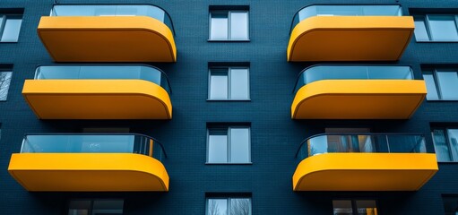 Poster - A remarkable image of differing apartment facades, one in cheerful yellow and the other in somber black, demonstrating modern architectural aesthetics