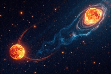Wall Mural - intricate celestial pattern; swirling suns, moons, stars on deep black , illustration, moon