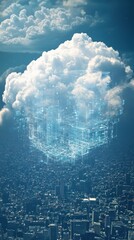 Poster - Futuristic cloud structure over a bustling cityscape