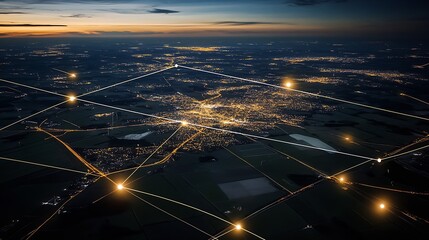 Poster - Stunning aerial image of city lights connected through a network resembling energetic connections at night : Generative AI
