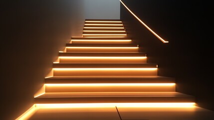 Poster - Modern Staircase with Illuminated Steps offering Minimalistic Design and Aesthetic Appeal : Generative AI