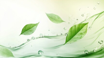 Fototapete - Flowing water and green leaves create a dynamic recycling icon representing sustainability and environmental harmony