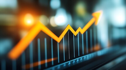 Fototapete - High-tech financial chart illustrating remarkable upward growth with an impressive orange line on a blurred backdrop : Generative AI
