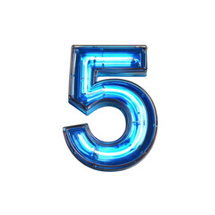 glowing neon number five - 3d render of blue illuminated digit