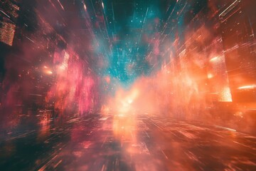 Leinwandbilder - Vibrant digital landscape with colorful light reflections and abstract patterns