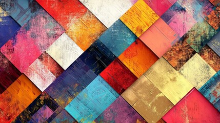 Poster - Abstract colorful geometric art background with squares and grunge texture for graphic design use