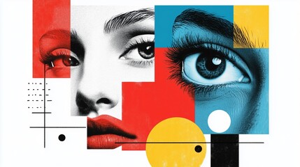 Poster - Creative abstract art featuring a close-up of a woman's face with vibrant geometric shapes