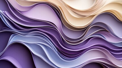 Poster - Abstract paper waves background texture design wallpaper purple and beige color gradient modern art 3d