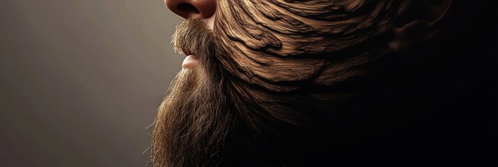 Leinwandbilder - Silhouette of a beard showcasing intricate wood grain texture against a clean neutral background