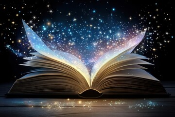 Wall Mural - An open book reveals starlight and magic in the night sky