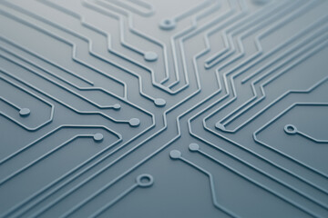 Poster - This minimal circuit board pattern features sleek lines and geometric shapes in soothing gray and blue tones creating a harmonious design that reflects modern technology and strategic decision-making