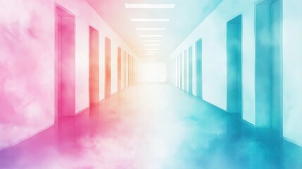 Poster - Ethereal Hallway with Soft Light and Dreamy Colors in a Contemporary Architectural Space