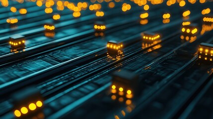 Poster - Glowing LED Lights on Dark Surface in Abstract Technology Background