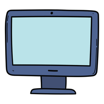 Hand drawn cartoon computer monitor on white background.