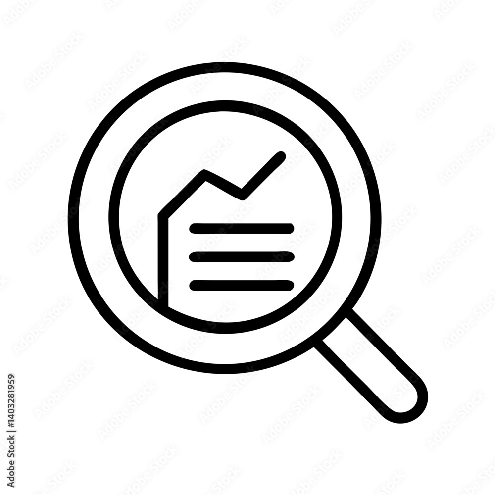 Project overview icon illustration with magnifying glass and report on ...