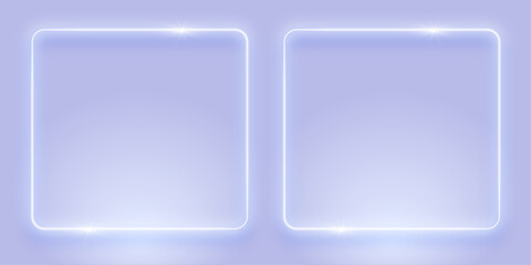 Poster - Abstract background with neon lights of vibrant colors glowing perpendicular lines on shiny reflecting background. Vector 3d render, square glowing in the bright wall, white neon light frame