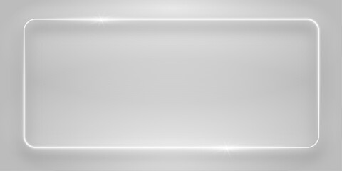 Poster - Abstract background with neon lights of vibrant colors glowing perpendicular lines on shiny reflecting background. Vector 3d render, square glowing in the bright wall, white neon light frame