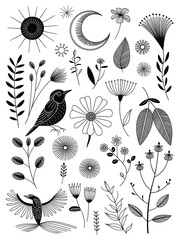 Naklejka na meble Natures Harmony Sun, Moon, Birds, and Blooms