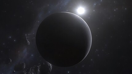 Wall Mural - A celestial planet exists with a brilliant star in space