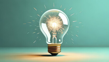 Fototapete - Inspiration and motivation shine brightly in light bulb with spark inside