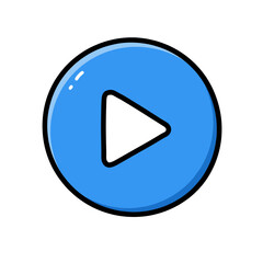 Fototapete - A simple blue circle with a white play button icon inside, concept for website interface, mobile app design, user experience, and multimedia player design
