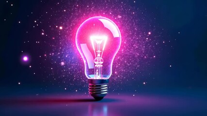 Leinwandbilder - A Bright Idea Glowing Light Bulb Illuminating a Dark Space with Pink and Purple Sparkles