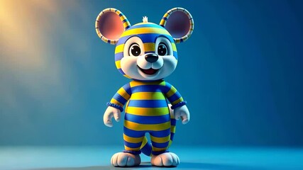 Aufkleber - A cheerful cartoon character with big ears and a striped outfit stands on a bright blue background.