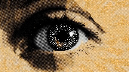 Poster - artistic close-up of a detailed human eye with a unique dotted pattern and abstract background desig