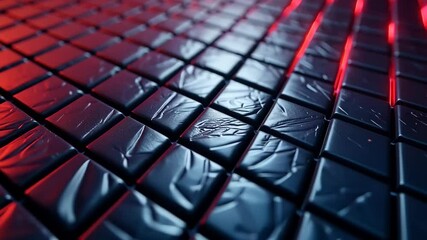 Poster - Dark, Textured Squares with Red Light Accents A Seamless Looping Animation of Abstract Geometry