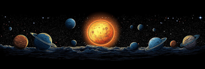 solar system planets illustration astronomy space exploration cosmos art
