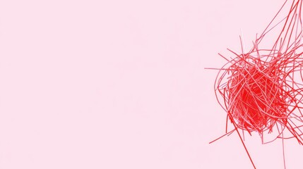 Poster - Abstract red lines forming a chaotic cluster on a light pink background.