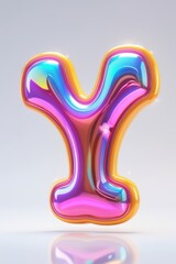 Poster - A glossy letter y with iridescent colors and a golden outline against a white background studio shot