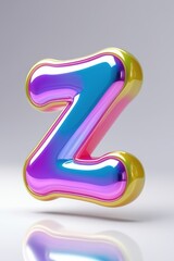 Poster - A glossy letter z with iridescent colors of pink, blue, purple, and yellow on a white background