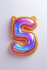 Poster - A glossy number five with a gold border and iridescent fill on a light gray background
