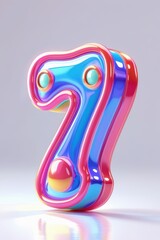 Poster - A vibrant and glossy rendering of the number seven with a layered and colorful design on a white background