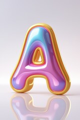 Poster - A glossy letter a with a gold outline and a gradient of pink, purple and blue on a white background