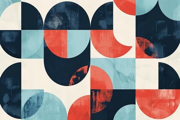 Poster - Abstract geometric pattern of circles semi-circles and squares creating a modern art