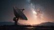© Russell - A satellite dish on a remote outpost adjusts slightly as it beams a signal across the stars to a space station in low orbit