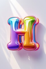 Poster - A vibrant and glossy letter h with rainbow colors and a metallic outline casting soft shadows on white