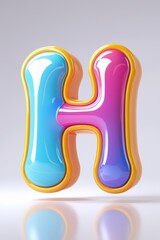 Poster - A glossy letter h with a blue and pink gradient and a yellow outline on a white background surface