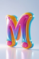 Poster - A vibrant and glossy letter m with a colorful gradient on a reflective surface against a light backdrop