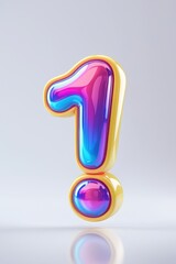 Poster - A glossy number one with a yellow border and a colorful gradient on a reflective white surface