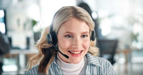 Aufkleber - Professional, office and business woman for customer service, online consulting and telemarketing. Company, administration and person with headset for communication, virtual assistant and contact