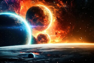 Wall Mural - Colorful planets and cosmic structures are visually depicted in deep space