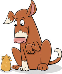 Wall Mural - cartoon dog animal character with little hamster