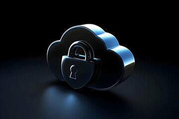 Poster - Secure Cloud Data: Metal Padlock on Dark Cloud Icon